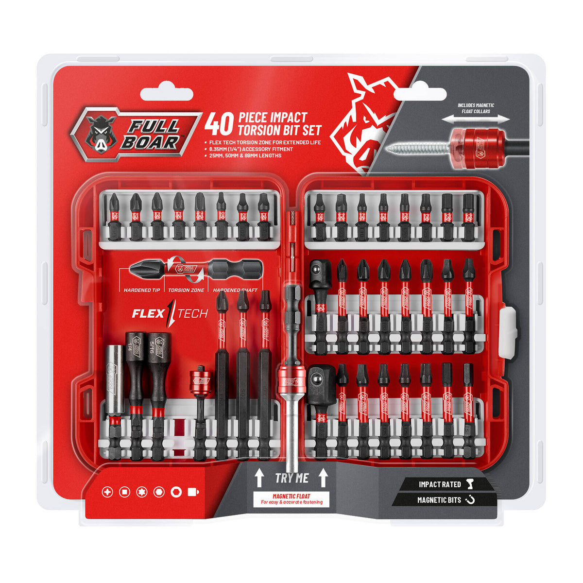 Full Boar 40 Piece Impact Torsion Bit Set