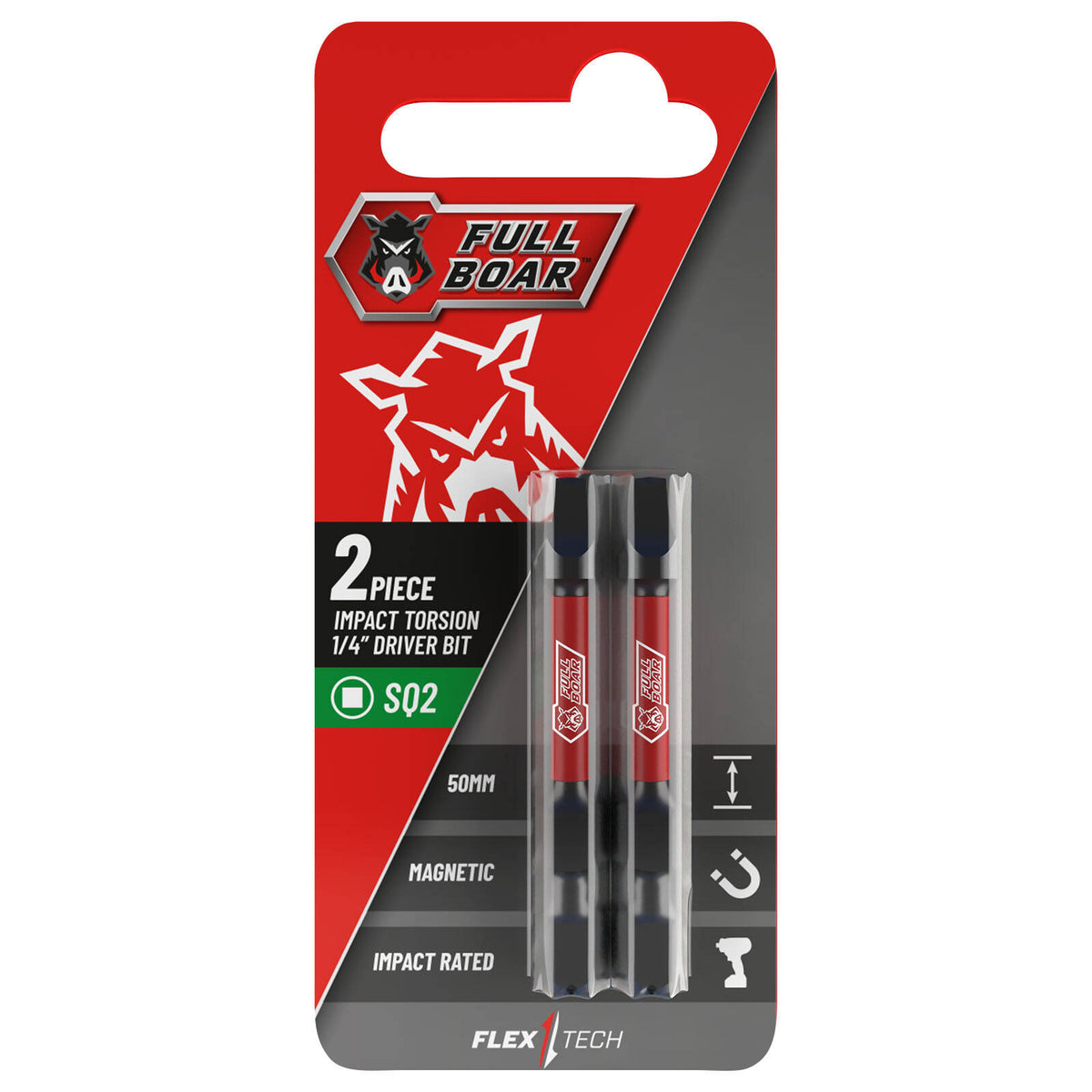 Full Boar SQ2 x 50mm Impact Torsion Bit - 2 Pack