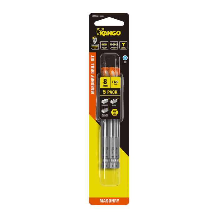 Kango 8 x 120mm 1/4" Masonry Drill Bit - 5 Pack