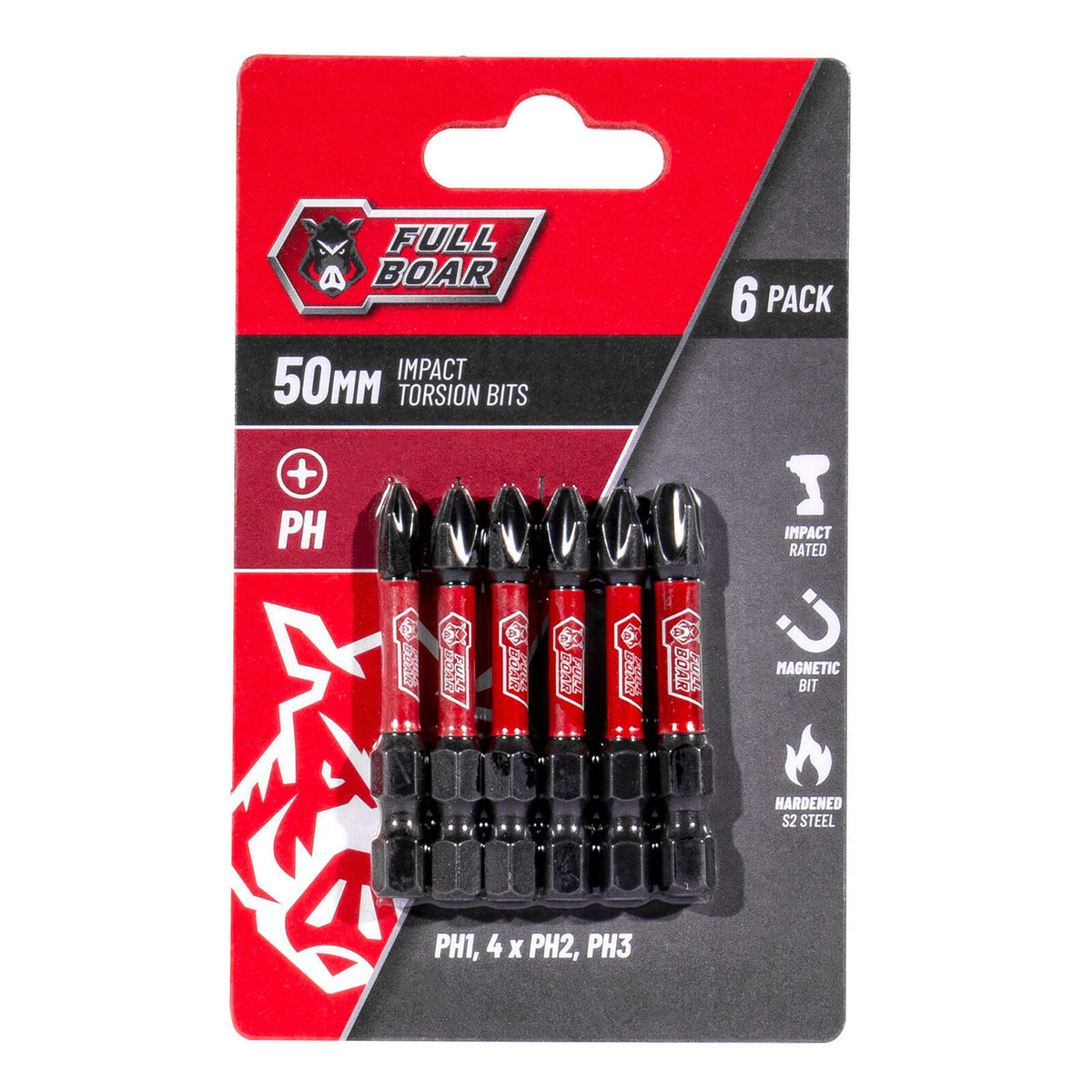 Full Boar PH x 50mm Impact Torsion Bit Set FPHSET-506 - 6 Pack