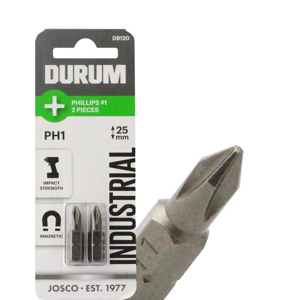 DURUM PH1 x 25mm Phillips Insert Screwdriver Bit - 2 Piece DB120