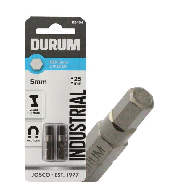 DURUM 5 x 25mm Internal Hex Insert Screwdriver Bit - 2 Piece DB404
