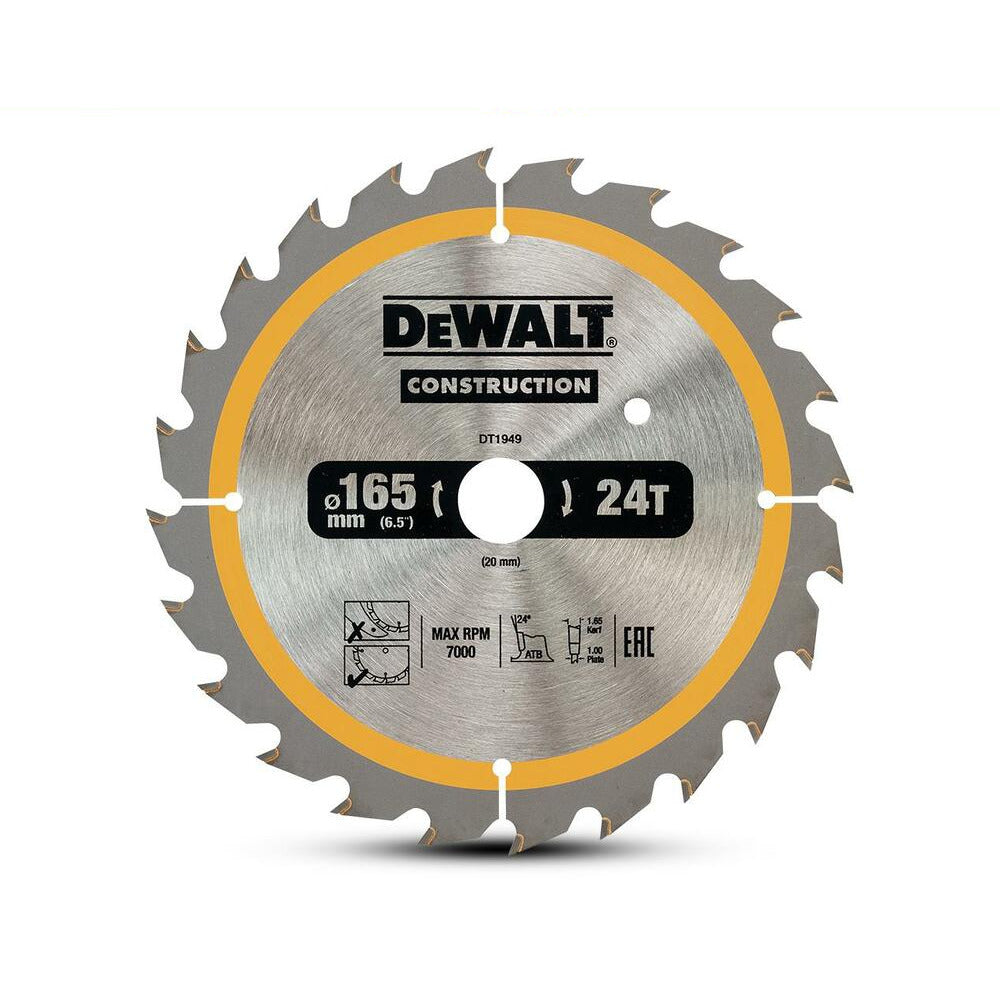 DeWalt DT1949-QZ 165mm (6.5") 24T Wood Construction Circular Saw Blade