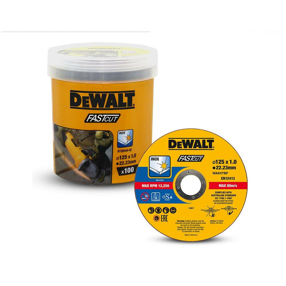 DeWalt DT20540-QZ 100-Pack 125mm x 1mm x 22.23mm High Performance FASTCUT Thin Bonded Discs