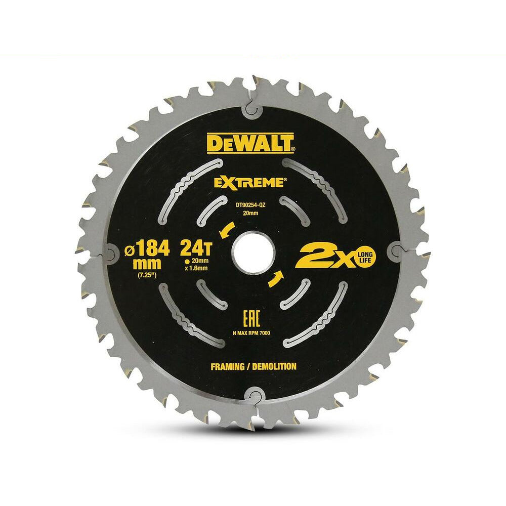 DeWalt DT90254-QZ 184mm (7") 24T Extreme Demolition Circular Saw Blade