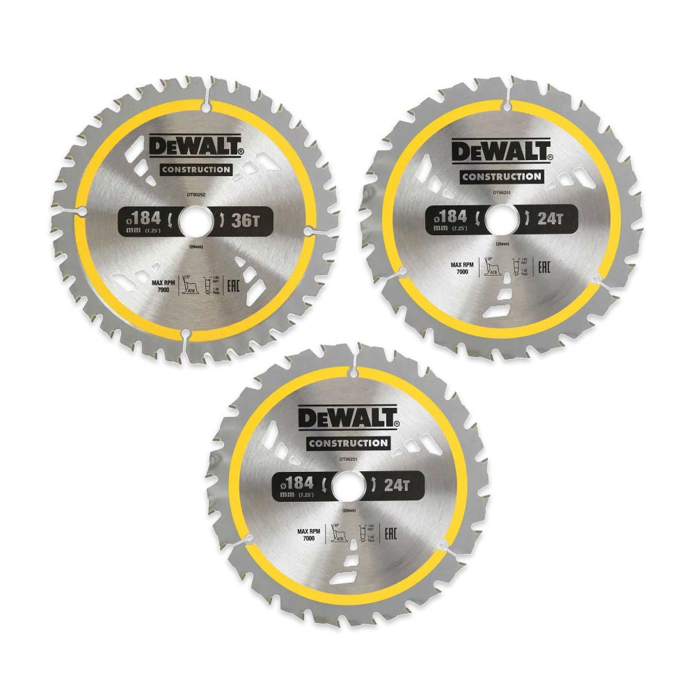 DeWalt DTZ902512-XE 3pce 184mm x 20mm 24T/36T Construction Blade Set