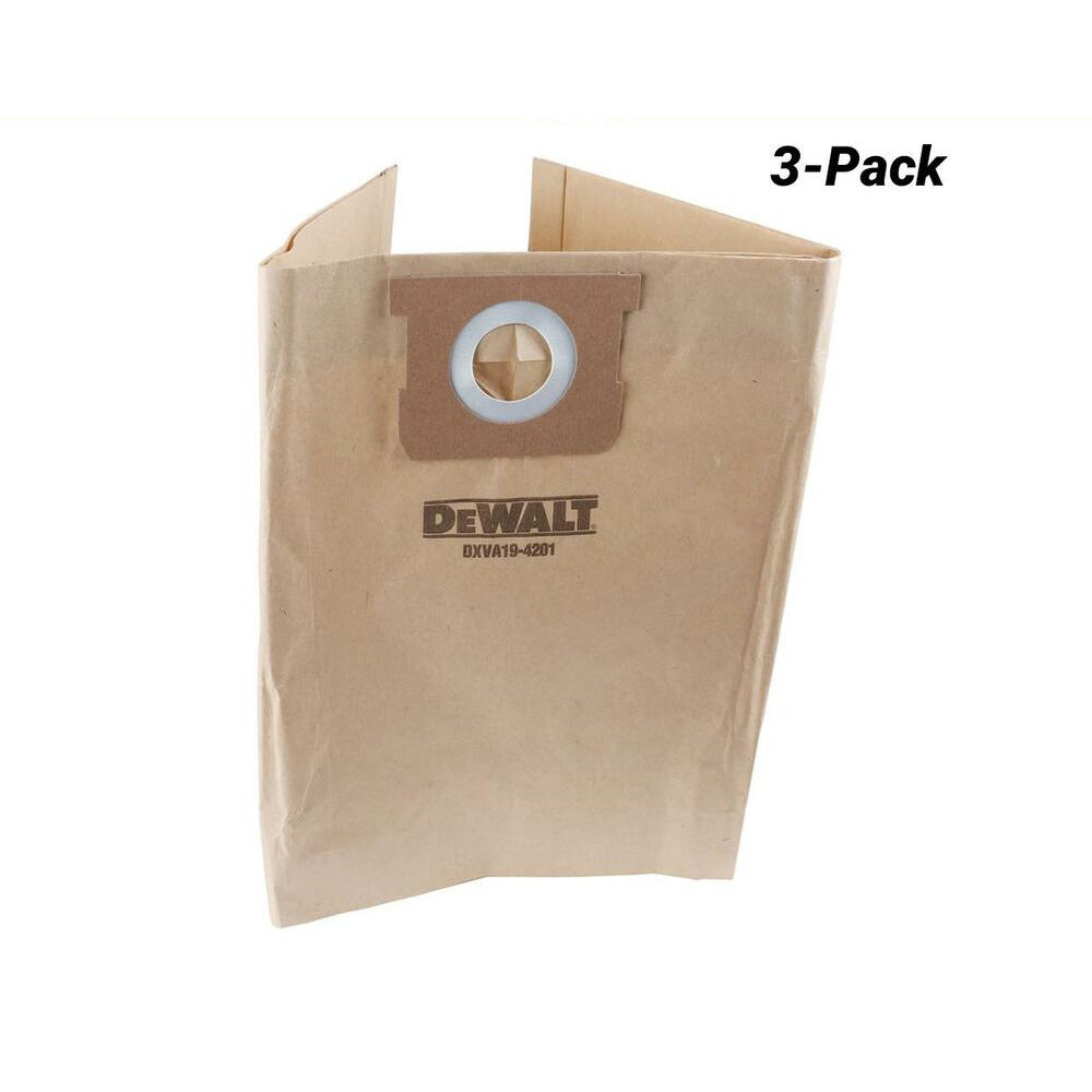 DeWalt DXVA19-4201 3-Pack Paper Vacuum Bags suits 23L - 38L Wet/Dry Vacuums