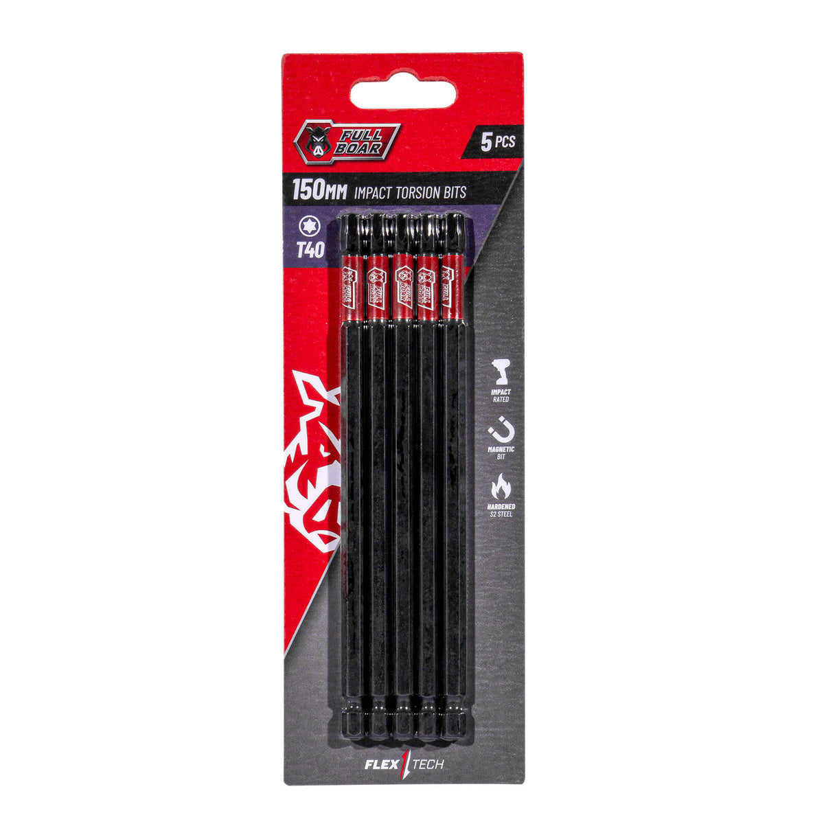 Full Boar T40 x 150mm Impact Torsion Bit - 5 Pack