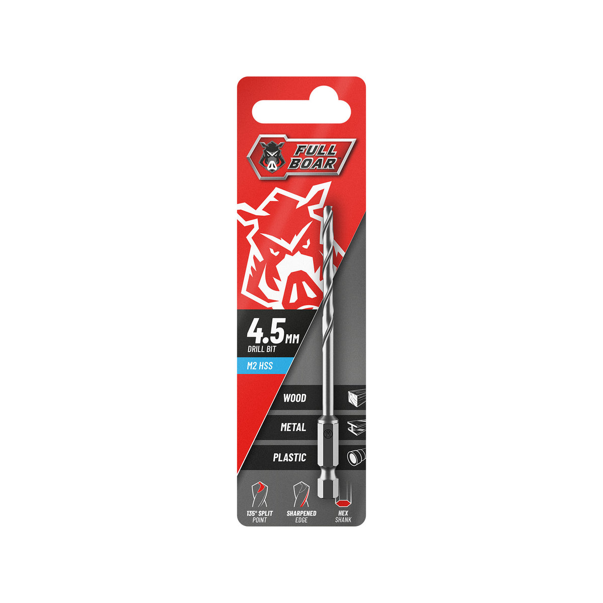 Full Boar 4.5mm Hex Shank M2 HSS Drill Bit