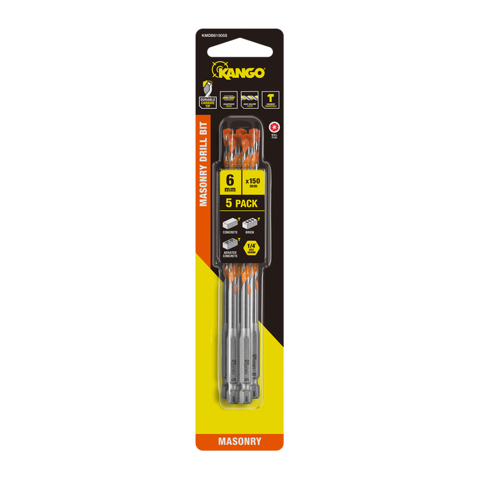 Kango 6 x 150mm 1/4" Masonry Drill Bit - 5 Pack