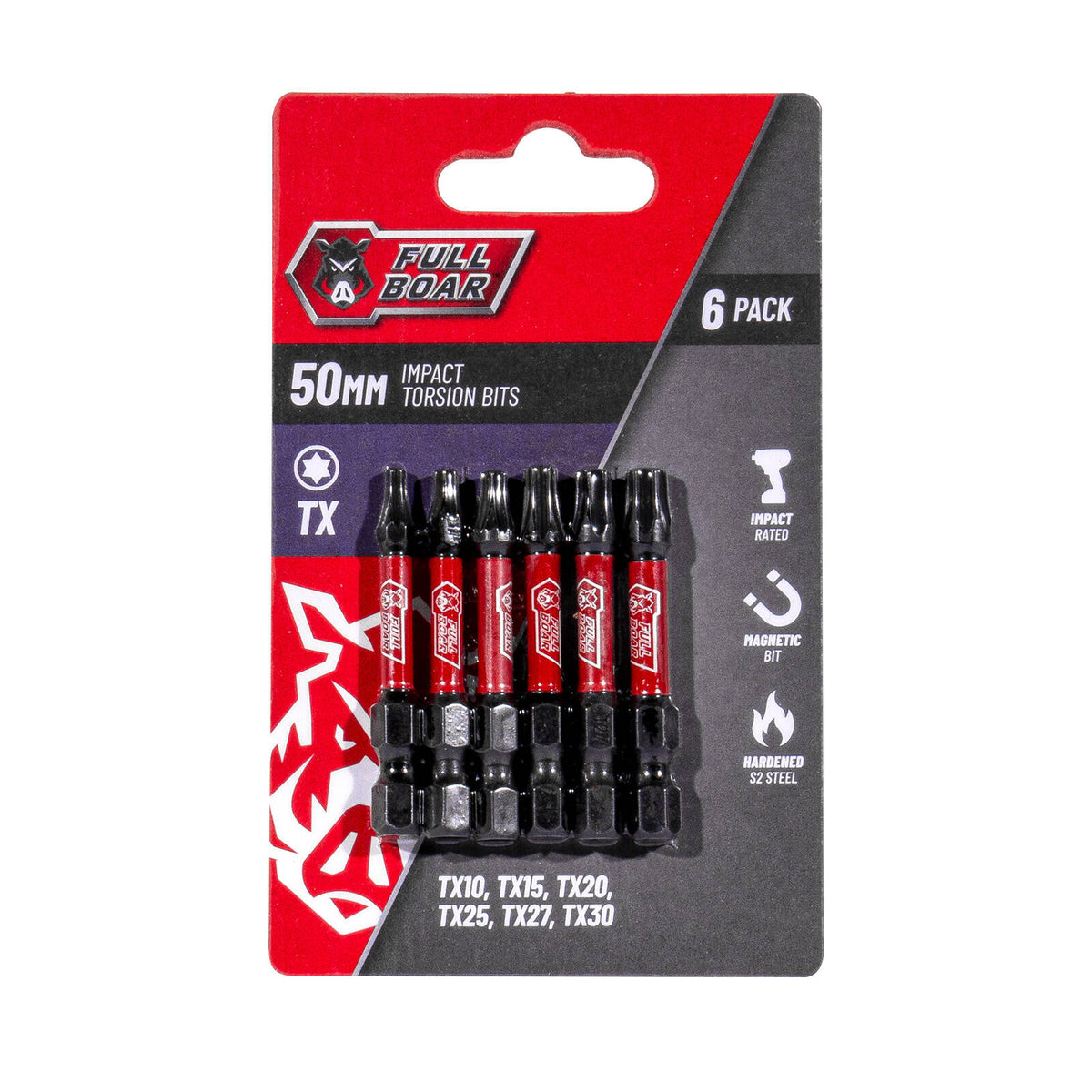 Full Boar TX x 50mm Impact Torsion Bits Set - 6 Pack