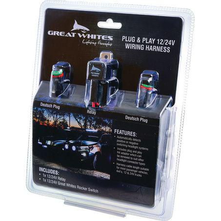 Great Whites 12V/24V Driving Light Wiring Harness H4 Adaptor GWA0015