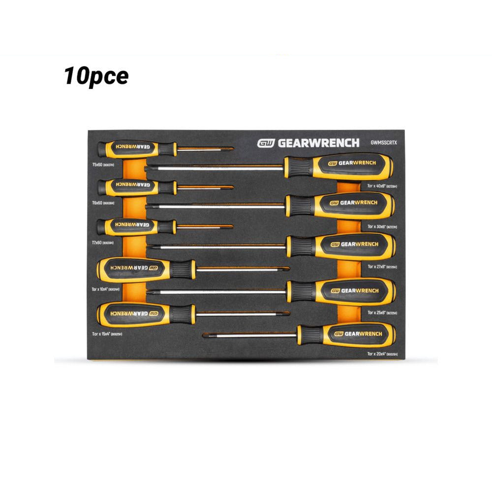 GEARWRENCH GWMSSCRTX 10pce Torx Dual Material Screwdriver Set in Foam Storage Tray