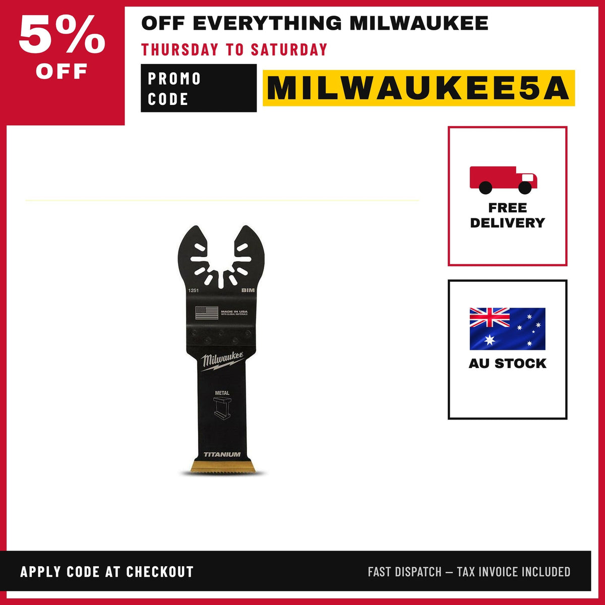 Milwaukee 49251251 28mm (1-1/8") OPEN-LOK Titanium Enhanced Bi-Metal Metal Blade