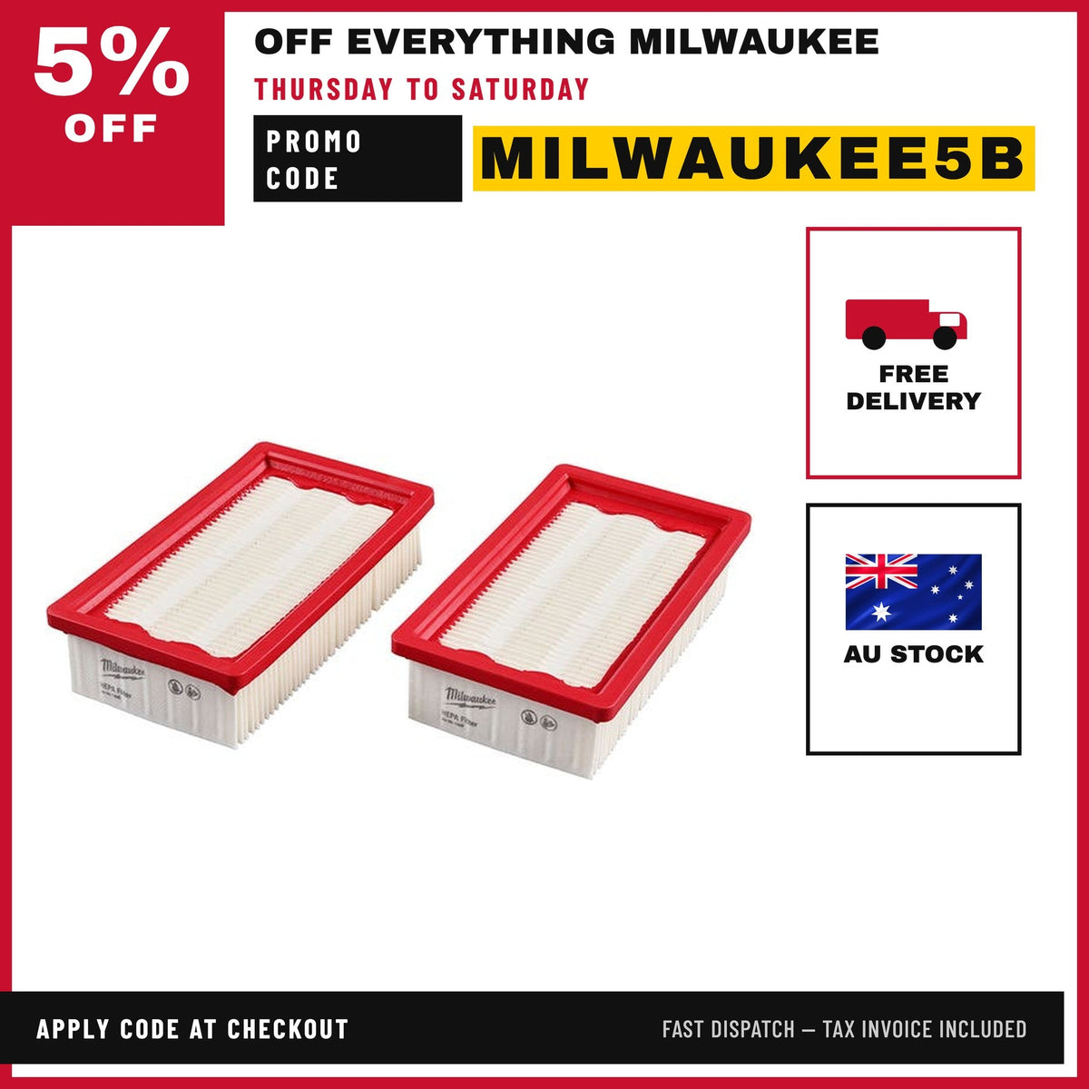 MILWAUKEE HEPA Filter for M18ONEF2POVC34M0 - 2 Pack 49901968