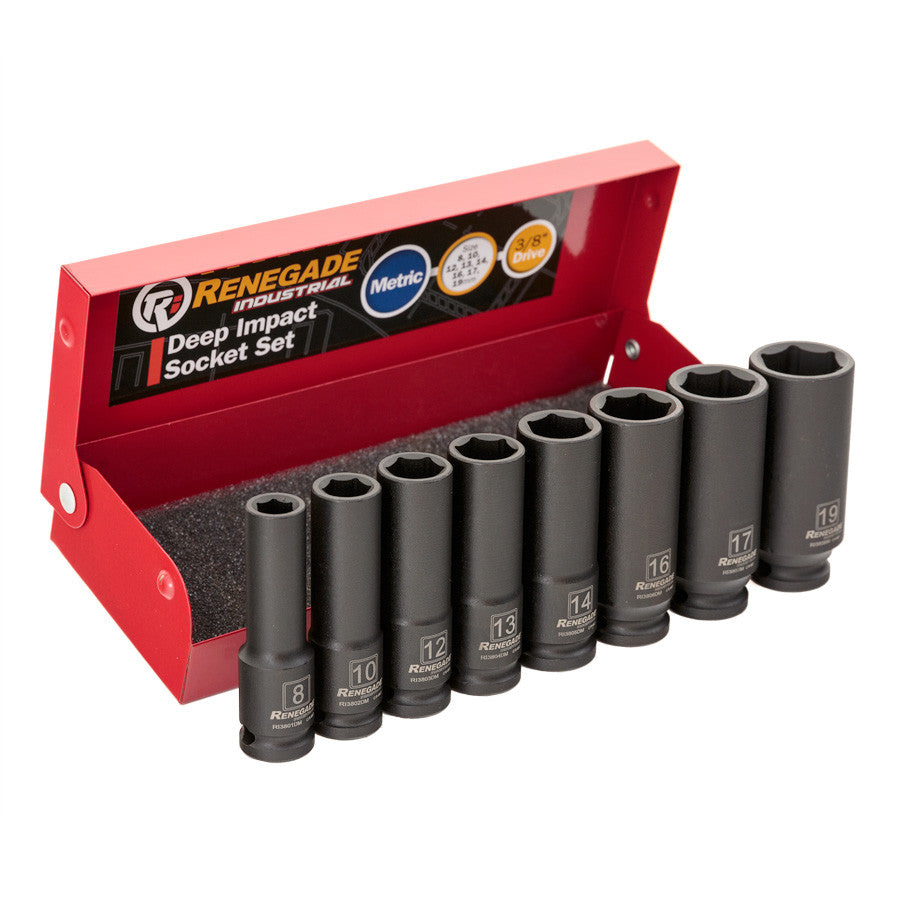 Renegade Industrial 3/8'' Drive 8 Piece Metric Deep Impact Sockets Set - RIDIM388