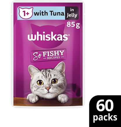 Whiskas So Fishy Recipes 85g 1+ Years Ocean Platter in Jelly Wet Cat Food - 60 Pouches