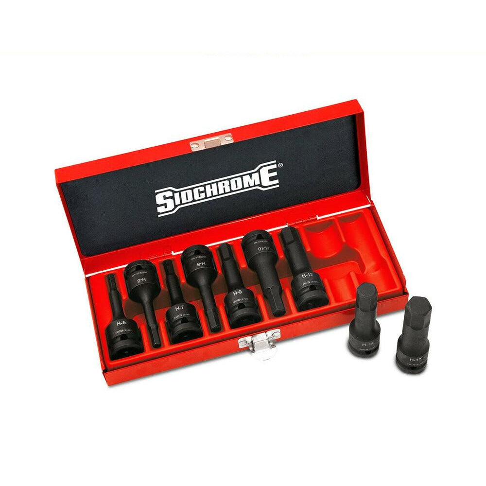 Sidchrome XS4H09MT 9pce 1/2" Drive INHEX Metric Impact Socket Set